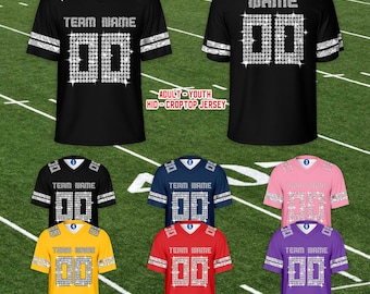 Personalized Name PRINTED GLITTER Football Jersey, Custom Color Sparkle Football Team Jersey, Game Day Outfit For Football Women Fan Lover