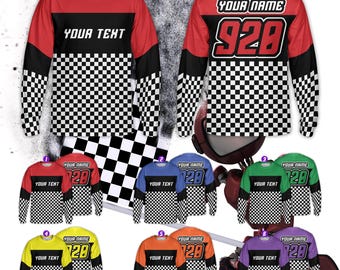 Camiseta de manga larga personalizada para motocross a cuadros para jóvenes y adultos, camiseta de manga larga con nombre de piloto para motocross, motocross, ATV, enduro y carreras, camiseta 3D