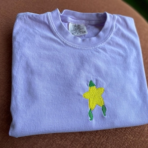 Kingdom Hearts paopu fruit embroidered short sleeve t-shirt, star fruit boxy tee, kawaii shirt, Kairi clothing, gift for video game lovers
