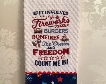 Embroidered kitchen towel Fourth of July Independence day