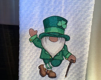 St. Patrick's Day embroidered kitchen towel gnome towel