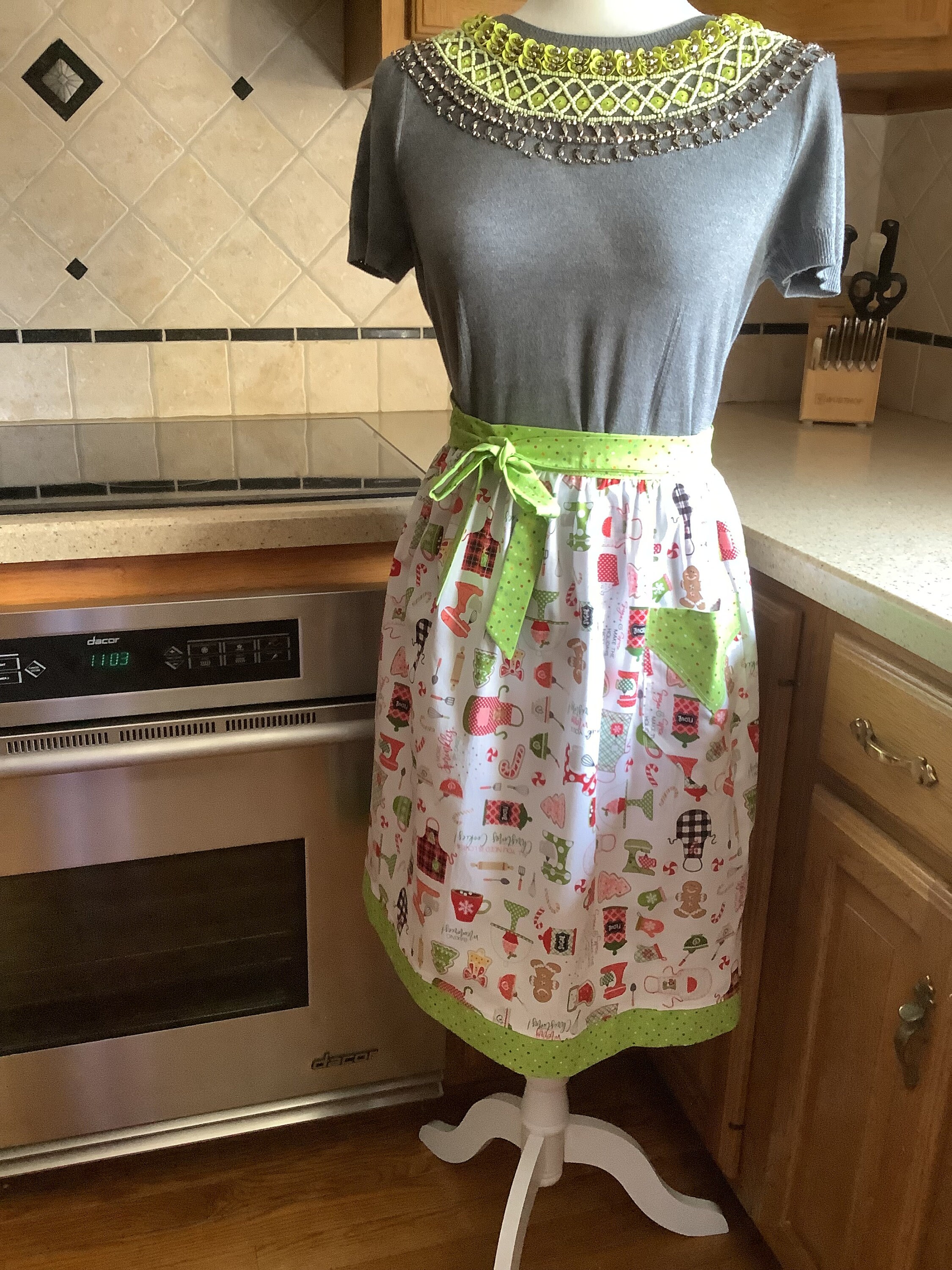 Adult half apron Christmas Holiday hostess gift party apron Christmas inJuly