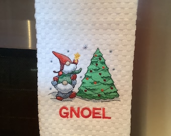 Embroidered kitchen towel Christmas towel Christmas tree gnomes decorating tree Christmas gift