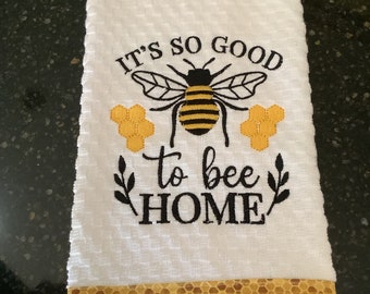 Embroidered kitchen towel, Bee on towel, Decorative kitchen towel, Cotton embroidered towel, Honey Bee on towel .