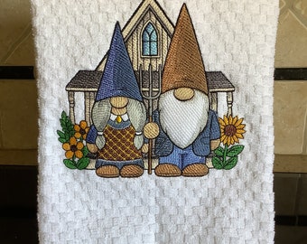Gnomes embroidered kitchen towel Hostess gift Mothers day gift