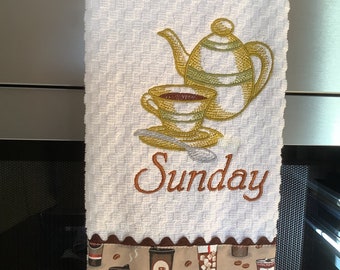 Kitchen embroidered towel days of the week coffee towel