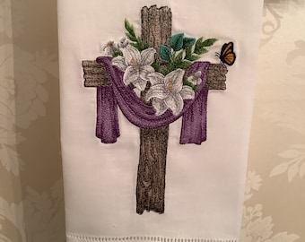 Religious embroidered linen towel guest towel Easter towel