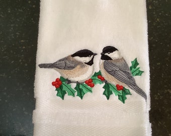 Winter birds on holy limb embroidered towel home decoration
