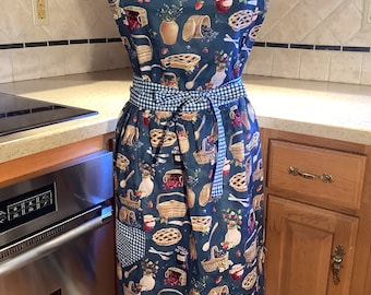 Blue apron pies berries jelly full skirt ties cotton