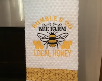 bee embroidered towel, honeycomb bee towel, local honey bee towel, bee farm towel, gift towel