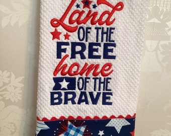 Embroidered kitchen towel Fourth of July Independence Day cotton towel celebration