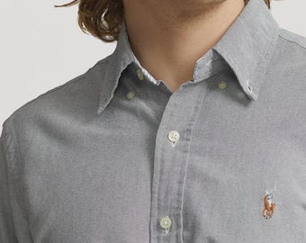 Men's 100% Cotton Oxford Shirt - Slim Fit Gray Dress Shirt