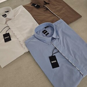 slim fit dress slacks Hugo Boss Men S Casual Shirt Blue Striped Cotton Slim Fit Long Sleeve –  Retrospect Clothes