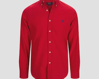 Camisa Oxford de algodón 100% para hombre, corte ajustado - Roja