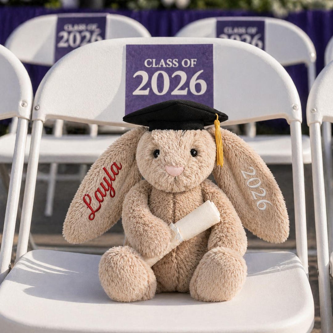 Personalized Graduation Bunny, Custom Name Plush Rabbit Gift Class of ...