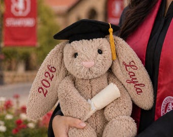 Benutzerdefinierte Abschlussfeier Kaninchen, personalisierte Name Plüsch Kaninchen Klasse von 2026 Geschenk für College Graduate High School Grad Andenken gefülltes Häschen