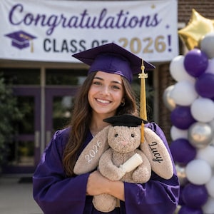Custom Name Graduation Bunny, Personalized Plush Rabbit Class of 2026 Gift for College Graduate High School Grad Keepsake Stuffed Bunny BFF
