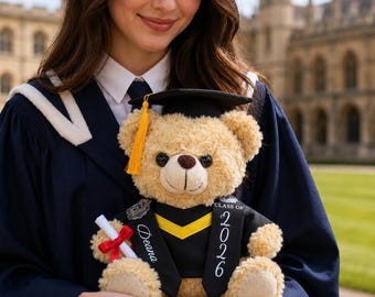 Personalized Graduation Teddy Bear Gift, Custom Name Class of 2026 Plush Toy, College Graduation Keepsake, Senior Graduate Gift for Her