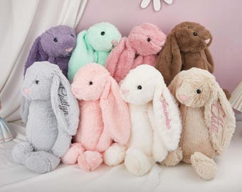 Personalized Name Embroidered Bunny,Custom Monogrammed Bunny Rabbit,Newborn Baby Gift,Baby Shower Gift,Easter Bunny, Christmas Gift