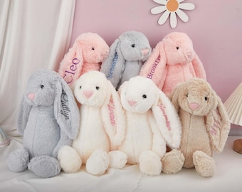 Baby-Dusche-Geschenk, Name Monogrammed Häschen, personalisierte gestickte Häschen Spielzeug, Neugeborenen Geschenk, Bunny weichen Plüschtier, Osterhase