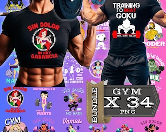 Gym Designs Bundle x 34 - TV Gym Characters in PNG Format for DTF - Digital Download - Ideal for Your Printing Business