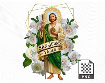 Saint Jude Thaddeus White Flower PNG Design 300 DPI | Religious Design for Sublimation and DTF | Devotion, Faith, and Protection | Instant Digital Download