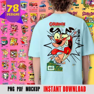 Cliparty w stylu retro, przedstawiające kultowe kreskówki z lat 90.! Pakiet 78 klasycznych kreskówek telewizyjnych / PNG na koszulki, kubki i nie tylko.