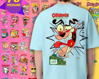 Clip art Retro Designs of Iconic 90s Cartoons! Bundle x78 Classic TV Cartoons / PNG for T-shirts, mugs, and more.