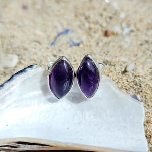 Amethyst Stud Earrings | Sterling Silver 925 | Purple Crystal Earrings | Minimalist Gemstone Jewelry | Gift for Her | Natural Amethyst