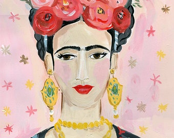 Portrait acrylic painting of Frida Kahlo, woman, wall art, art print, home decor, wall decor by Farida Zaman