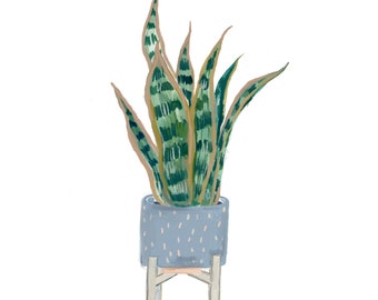 Sansevieria in Blue Dotted Pot plant art wall art wall print art print wall decor by Farida Zaman