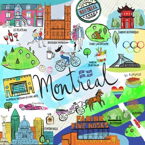 Montreal. Canada Wall art, Print, icons, modern, illustration, Global City,Home decor by Farida Zaman 10x10