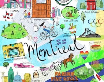 Montreal. Canada Wall art, Print, icons, modern, illustration, Global City,Home decor by Farida Zaman 10x10