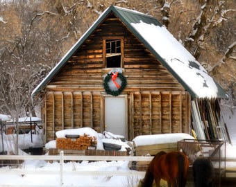 Christmas Barn Fine Art Photo, Country Decor, Farm Decor