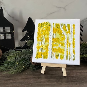 Álamos otoñales, acuarela original, arte en lienzo pequeño, pintura de acuarela pequeña, 5 x 5 pulgadas, regalos por menos de 30 dólares