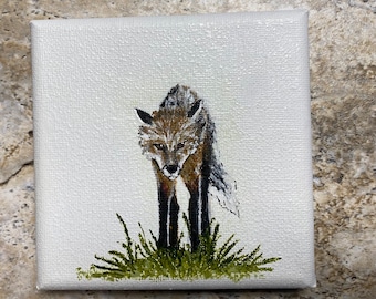 Little Fox Watercolor Painting, Original Watercolor, Small Canvas Art, Small Watercolor Painting, 5 x 5 inches, Gifts under 30