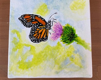 Butterfly painting, Monarch Butterfly , Original Watercolor, Small Canvas Art, Small Watercolor Painting, gifts under 30