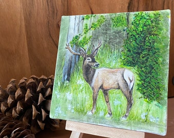 Elk Painting, Original Watercolor, Small Canvas Art, Small Watercolor Painting, gifts under 30