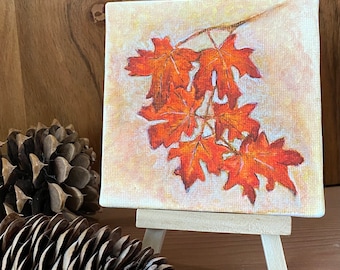 Autumn Leaves, Original Watercolor, Small Canvas Art, Small Watercolor Painting, gifts under 30