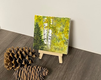 Autumn Aspens, Original Watercolor, Small Canvas Art, Small Watercolor Painting, gifts under 30