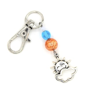 Reißverschluss Sonne/Anhänger Sonne/Wolken/Osterei/orange, blaue, weiße Glasperlen//Lehrer Geschenk/Kindergeschenk