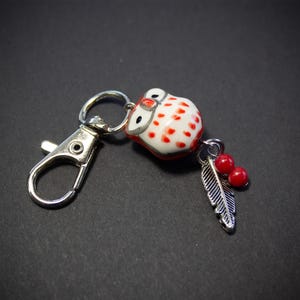 Colgante para bolso con forma de búho rojo, tirador de cremallera de cuentas de cerámica, regalo para amantes de las aves.