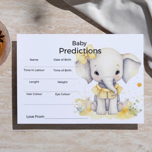 Carta di previsione per baby shower con elefante giallo stravagante