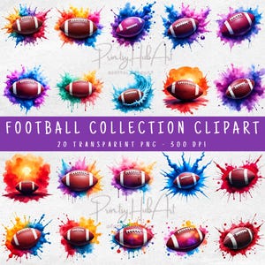 Watercolor Football Clipart Bundle: 20 PNG Sports Art Images (Commercial Use)