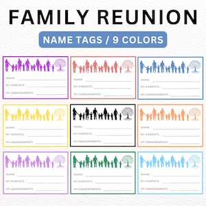 Family Reunion Name Tags, Reunion Nametags, Color-Coded Branches, In-Laws Name Tags, Family Reunion Party, Instant Download