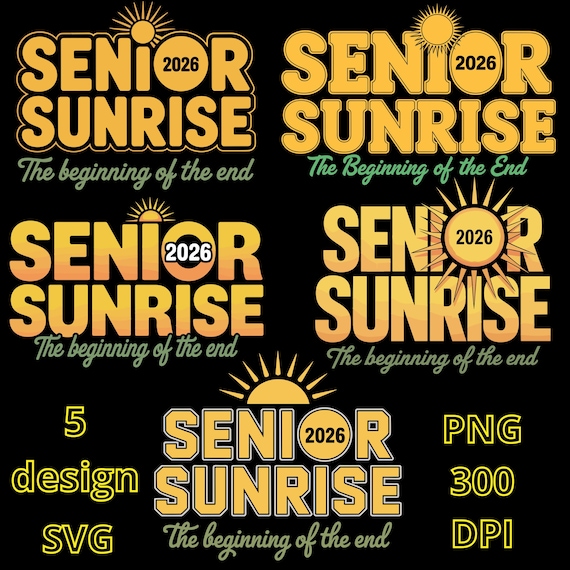 5 x Class of 2026 Graduation SVG PNG | Senior Sunrise Shirt Design | High School Senior Sublimation File | Cricut & Silhouette