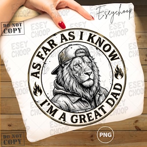 Great Dad Lion PNG, Fathers Day Sublimation Design, Lion Wearing Hat Shirt Graphic, Vintage Dad Apparel, Retro Fatherhood Digital Download