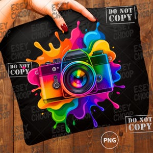 写真カメラPNG、カラフルなネオン写真昇華デザイン、トレンディな写真家クリップアート、トレンディなPNG、Tシャツデザイン