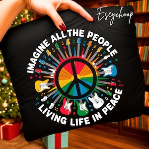 Imagina a toda la gente viviendo en paz PNG SVG | Descarga digital con frase de paz hippie retro | Diseño de sublimación inspirador