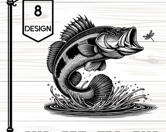 Jumping Bass Fish SVG, Engraving File for Laser Machines, Clipart for Cricut, Sublimation  [2]